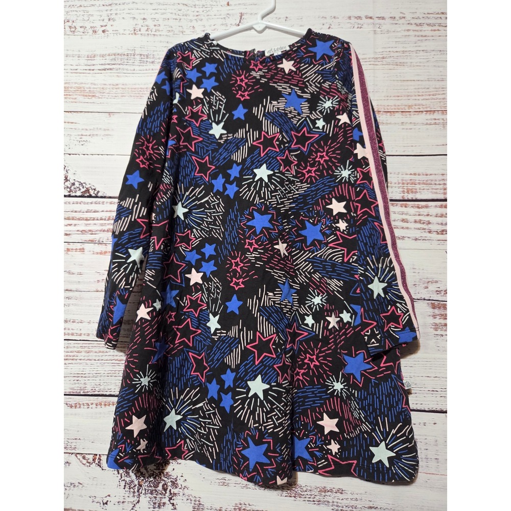Art & Eden Girls Size 8 Organic Cotton Star Print Long Sleeve Dress Black Pink